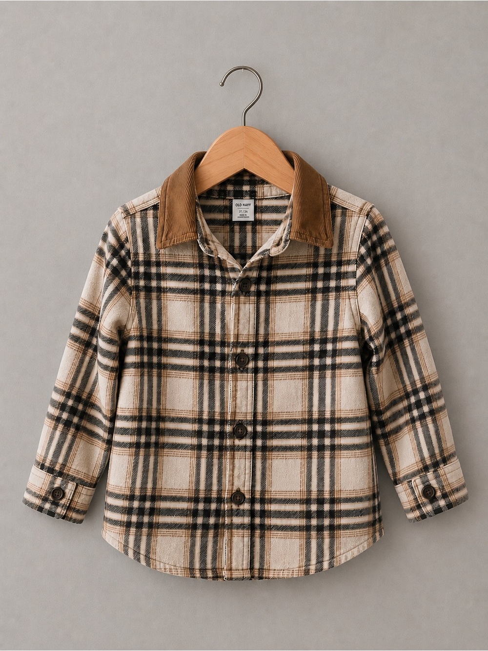 Old Navy Long Sleeve Corduroy Trim Flannel Shirt - Size 18-24 Months